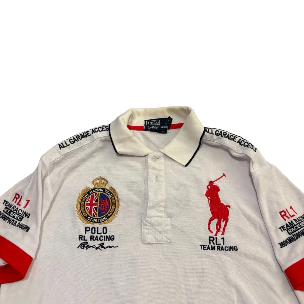 Polo Ralph Lauren Mens RL Racing Team Big Pony Polo Shirt White Red Large GBR 6